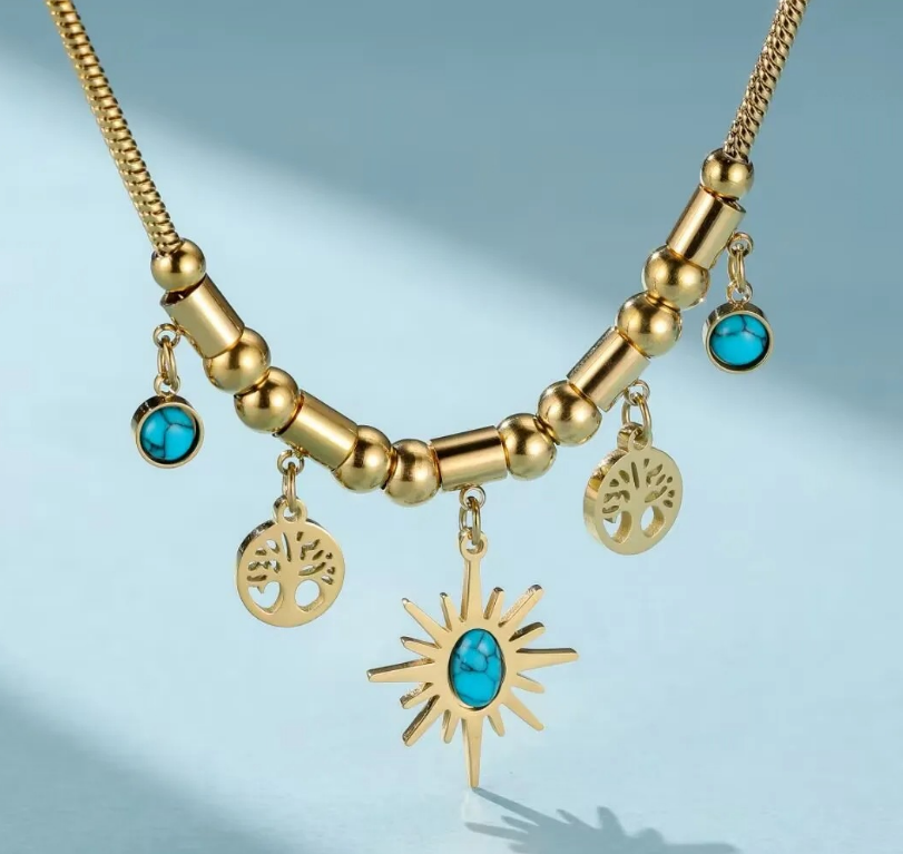 Collar árbol de la vida con piedra azul